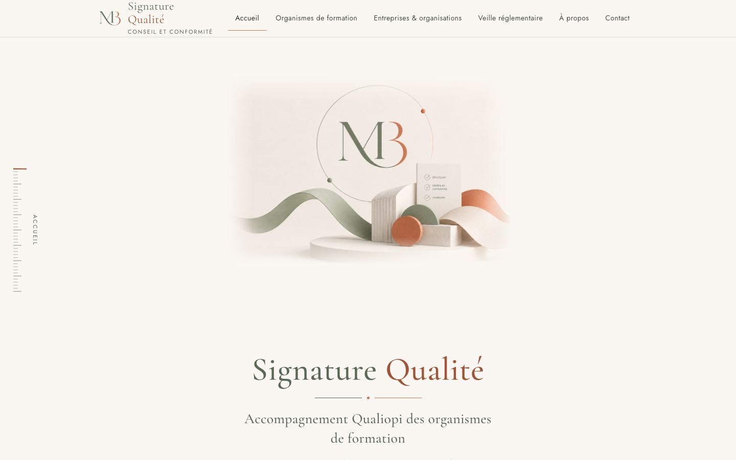 Capture de la page d'accueil de Signature Qualité, un cabinet de conseil en qualité à Valbonne.